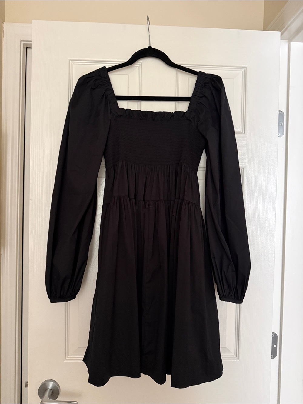 Black Molly Goddard Long-Sleeve Square-Neck Dress